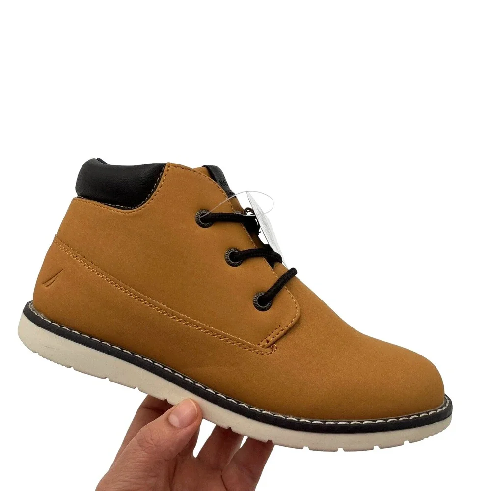 Nautica Youth Boys Chukka Casual Ankle‎ Boots Size 4 Brown Tan Vegan Leather